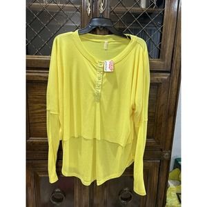 Free People Movement Long Sleeve Snap Button Top Lemon Verbena Large NWT!